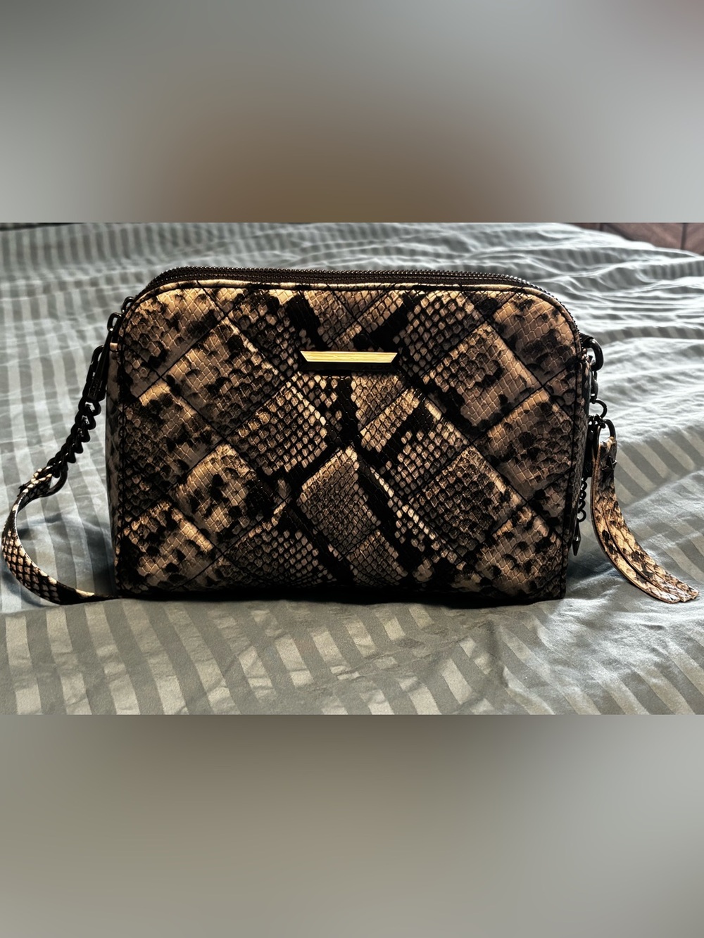 Aldo Snake-Print Quilted Crossbody Bag in Black & Cream